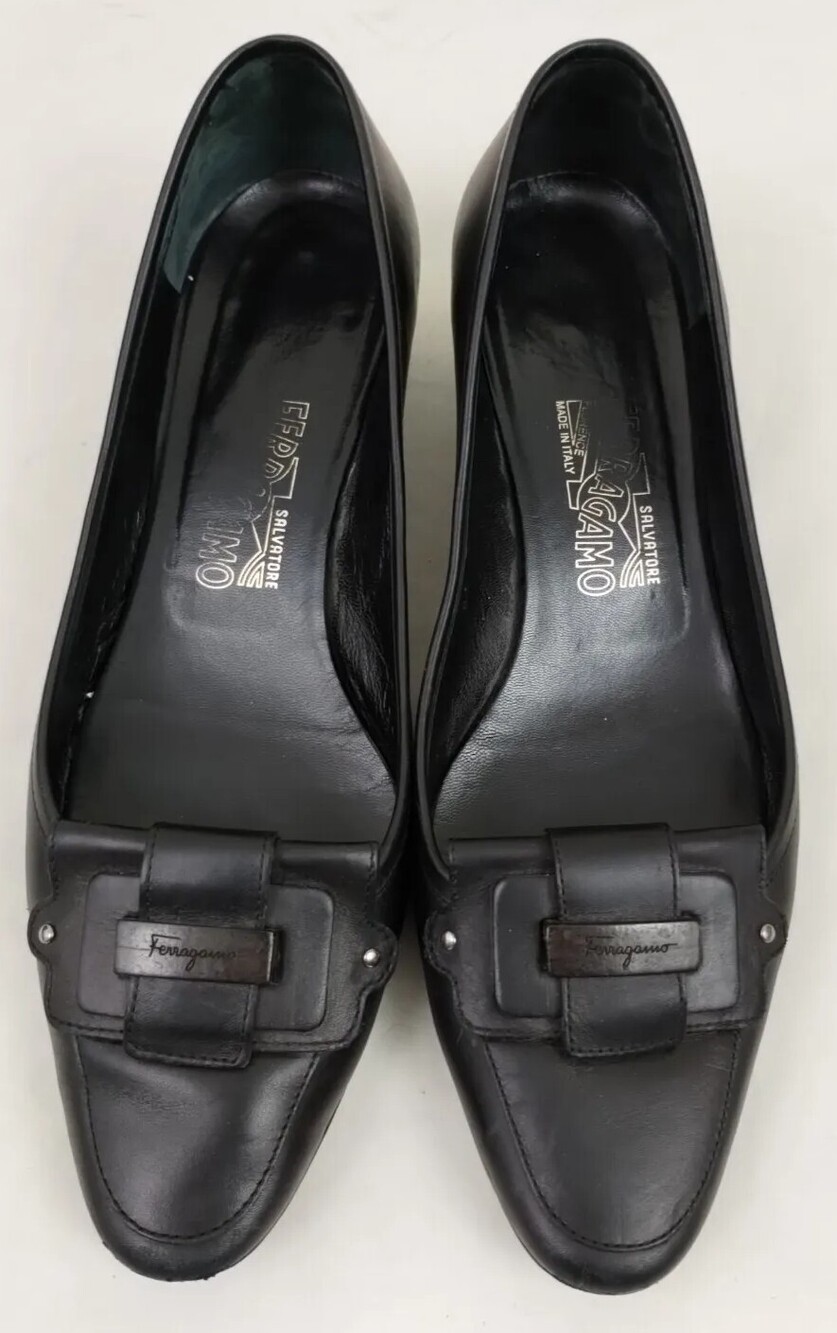 Salvatore Ferragamo Florence #40766 Womens Buckle Accent Black Pumps Size 8.5